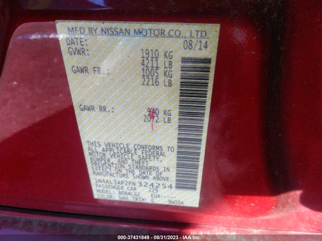 Nissan Altima 2.5 S 2015 1N4AL3AP2FN324254 Image 9