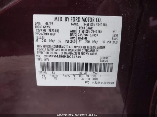 2FMPK4J96KBC34749 Ford EDGE SEL