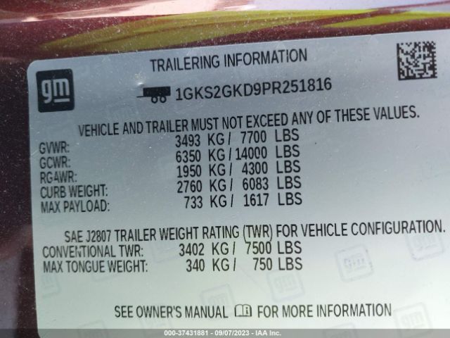 1GKS2GKD9PR251816 GMC Yukon Xl Slt