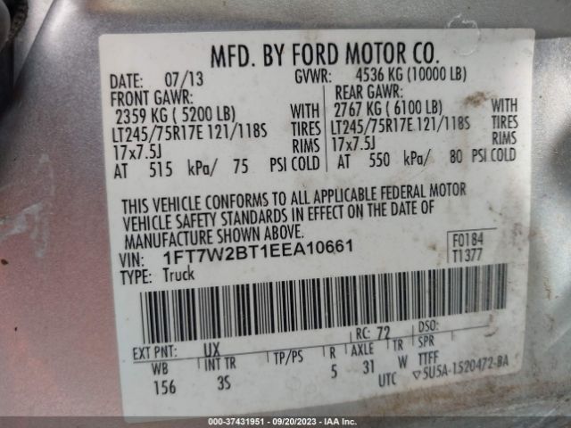 1FT7W2BT1EEA10661 Ford Super Duty F-250 Srw Xl/xlt/lariat