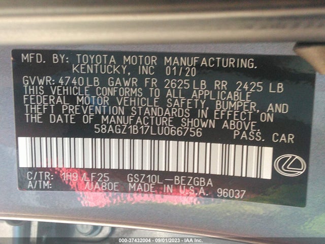 2020 Lexus ES, VIN: 58AGZ1B17LU066756