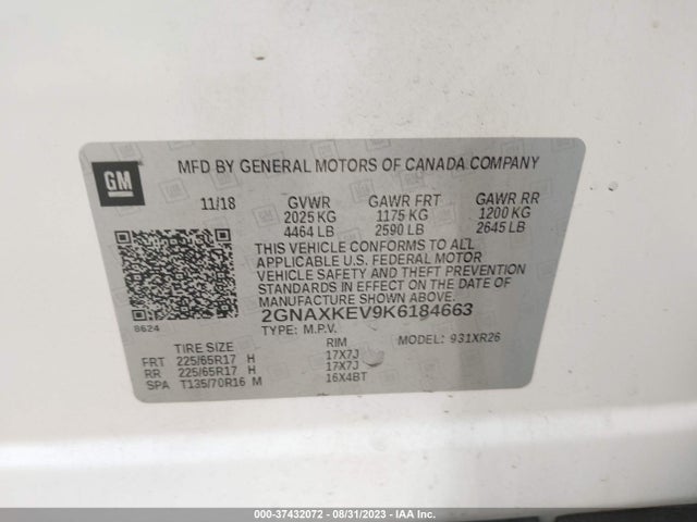 Chevrolet EQUINOX LT 2019 2GNAXKEV9K6184663 Image 9