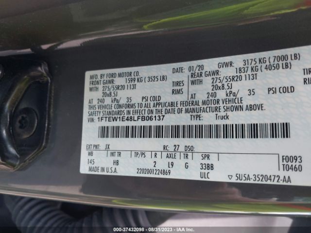 1FTEW1E48LFB06137 Ford F-150 Xl/xlt/lariat