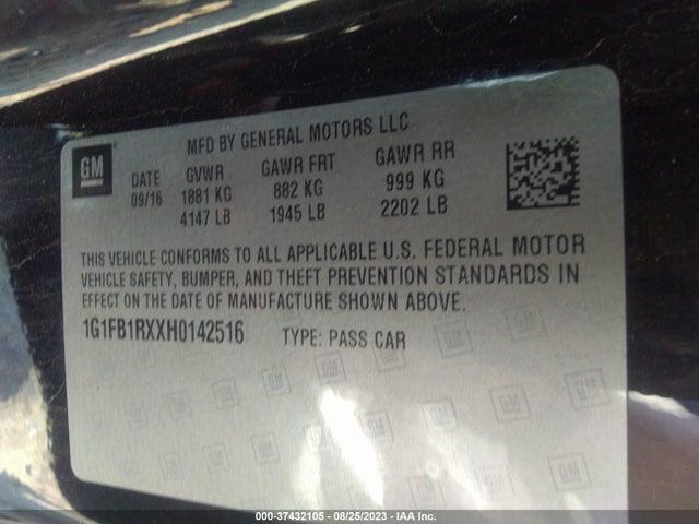 Chevrolet Camaro 1lt 2017 1G1FB1RXXH0142516 Image 9