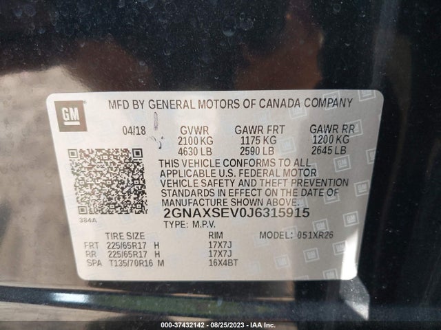Chevrolet EQUINOX LT 2018 2GNAXSEV0J6315915 Image 9