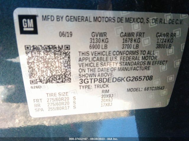 3GTP8DED6KG265708 GMC Sierra 1500 Slt
