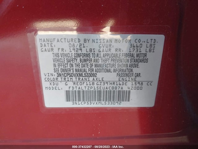 2021 NISSAN KICKS SR XTRONIC CVT VIN: 3N1CP5DVXML533092