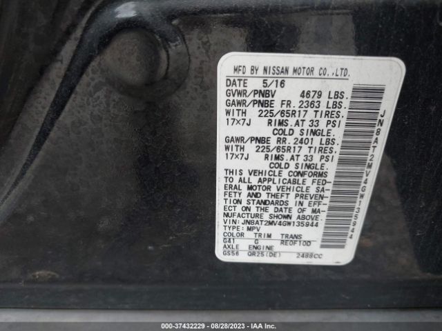 JN8AT2MV4GW135944 Nissan ROGUE S