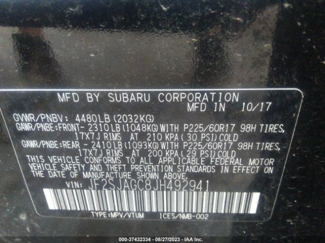 JF2SJAGC8JH492941 Subaru Forester Premium