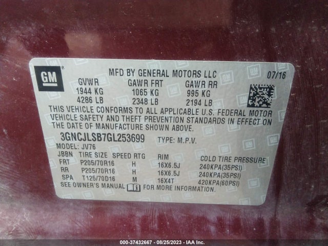 Chevrolet Trax Lt 2016 3GNCJLSB7GL253699 Image 9