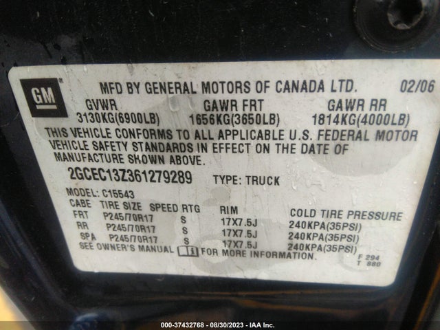2006 CHEVROLET SILVERADO 1500 LT1 VIN: 2GCEC13Z361279289