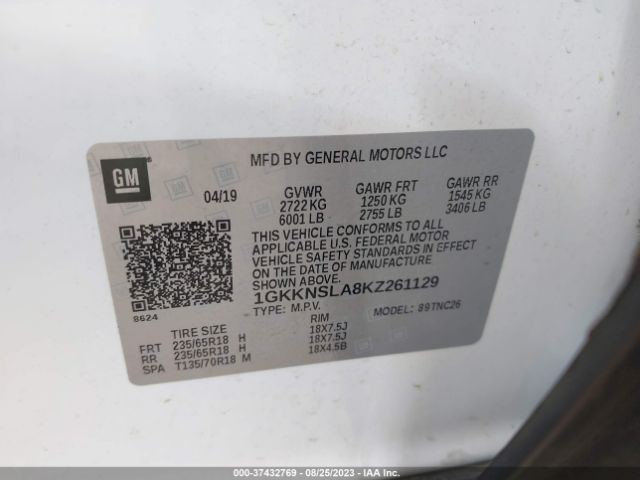 1GKKNSLA8KZ261129 GMC ACADIA SLE