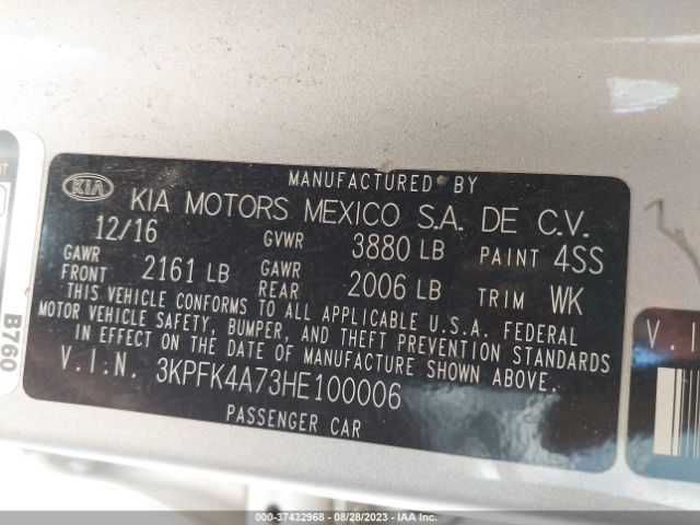 3KPFK4A73HE100006 KIA FORTE LX