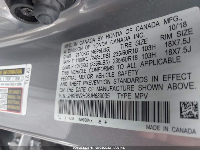 Honda Cr-v Touring 2018 2HKRW2H98JH689035 Image 15