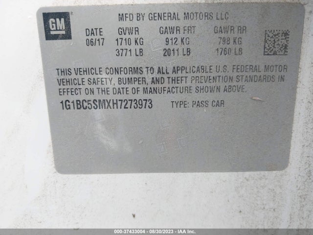 Chevrolet CRUZE LS 2017 1G1BC5SMXH7273973 Image 9
