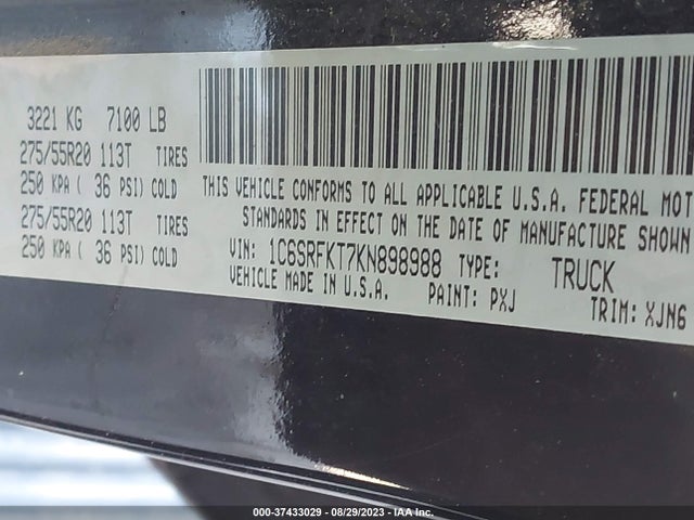 1C6SRFKT7KN898988 RAM 1500 Longhorn