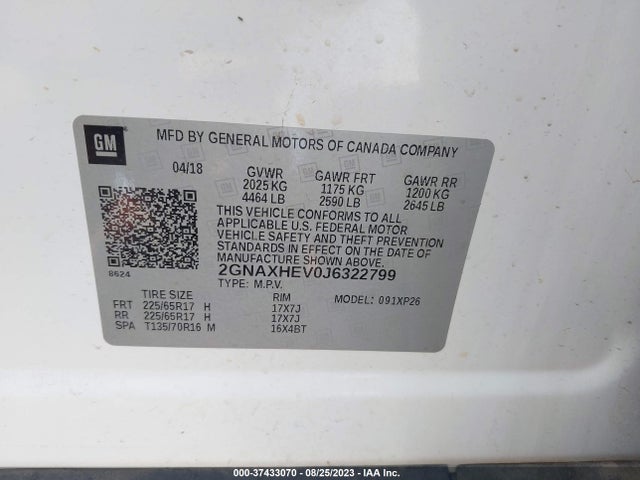 Chevrolet EQUINOX LS 2018 2GNAXHEV0J6322799 Image 9