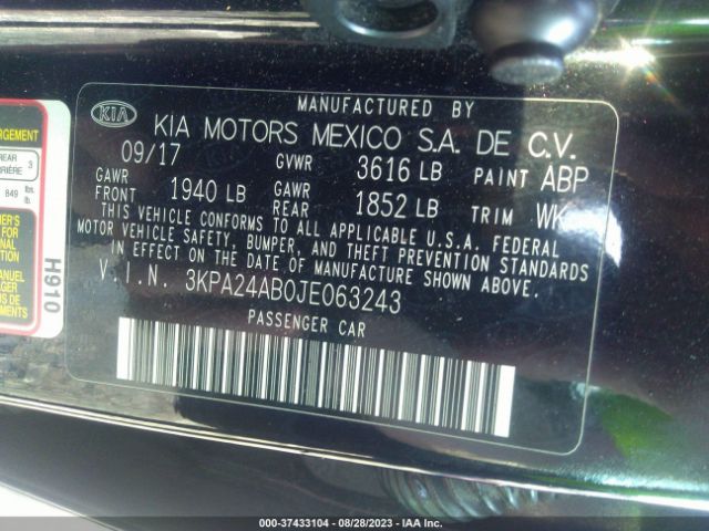 3KPA24AB0JE063243 KIA RIO S