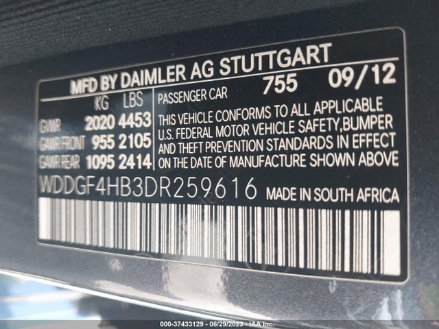2013 MERCEDES-BENZ C-CLASS C 250 VIN: WDDGF4HB3DR259616