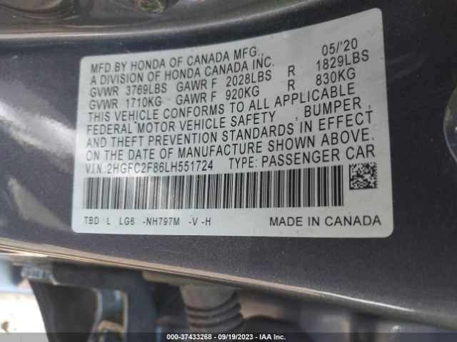 2HGFC2F86LH551724 Honda Civic Sedan Sport