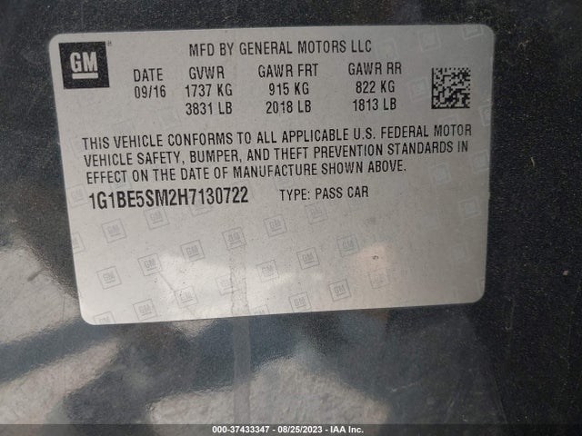 Chevrolet CRUZE LT 2017 1G1BE5SM2H7130722 Image 9