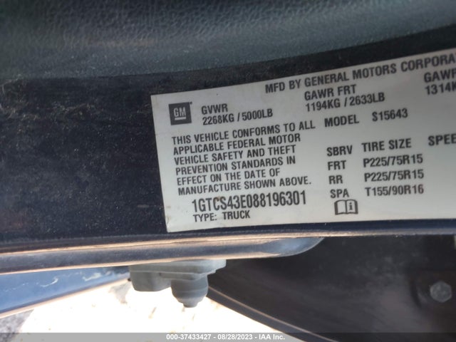 2008 GMC CANYON SLE2 VIN: 1GTCS43E088196301