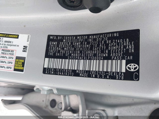 Toyota COROLLA LE 2020 5YFEPRAEXLP100004 Image 9