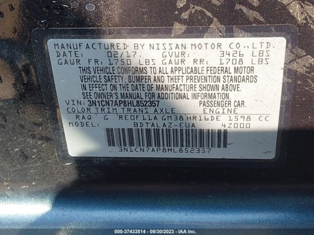 3N1CN7AP8HL852357 Nissan Versa Sedan S Plus