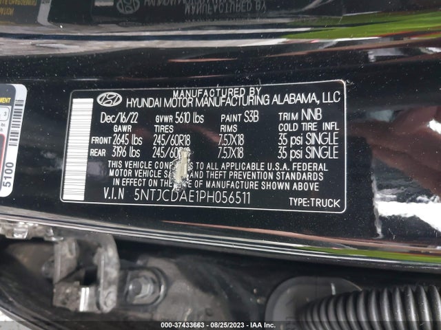 2023 HYUNDAI SANTA CRUZ SEL VIN: 5NTJCDAE1PH056511