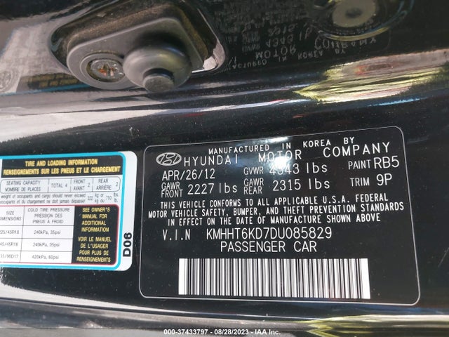 2013 HYUNDAI GENESIS COUPE 2.0T VIN: KMHHT6KD7DU085829