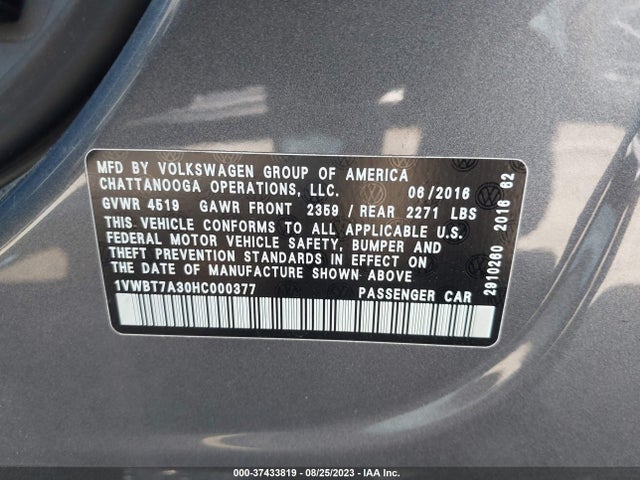 1VWBT7A30HC000377 Volkswagen Passat 1.8t Se