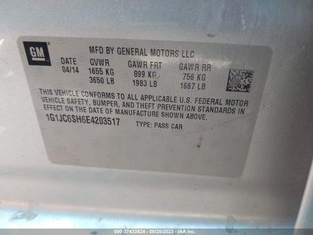 Chevrolet SONIC LT 2014 1G1JC6SH6E4203517 Image 9