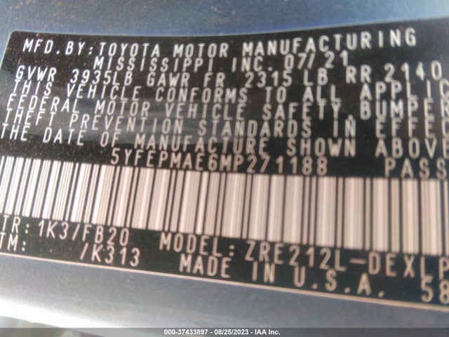 Toyota COROLLA LE 2021 5YFEPMAE6MP271188 Image 9