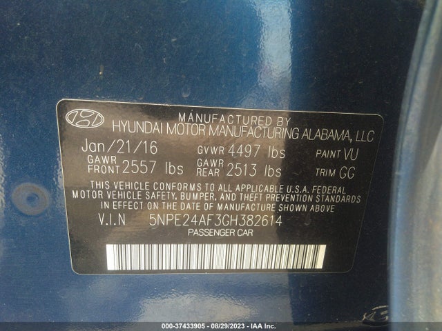 Hyundai Sonata 2.4l Se 2016 5NPE24AF3GH382614 Image 9