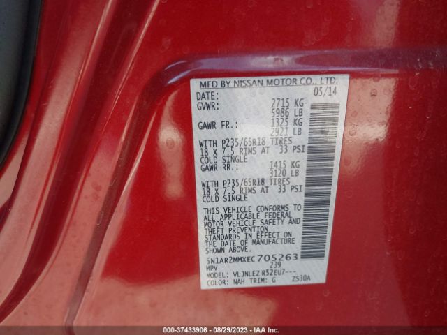 5N1AR2MMXEC705263 Nissan Pathfinder Sv