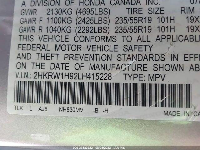 Honda Cr-v Touring 2020 2HKRW1H92LH415228 Image 9