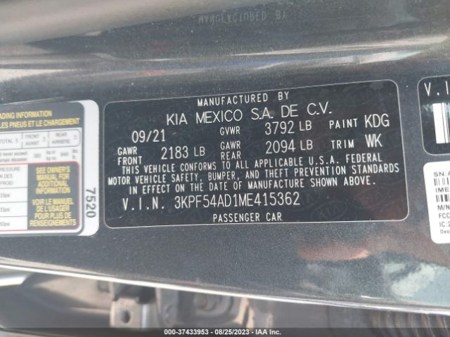 3KPF54AD1ME415362 KIA FORTE EX