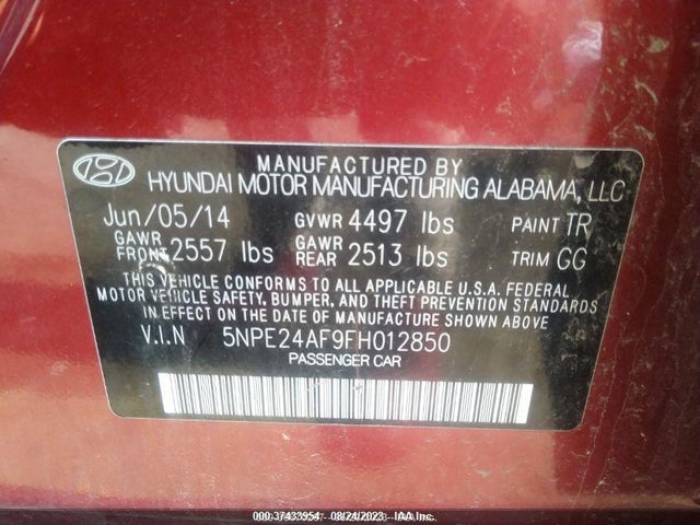 Hyundai Sonata 2.4l Se 2015 5NPE24AF9FH012850 Image 9