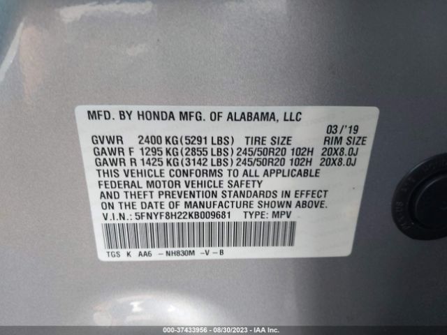 5FNYF8H22KB009681 Honda Passport Sport