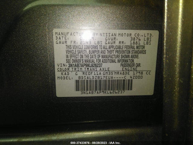 Nissan SENTRA SV 2019 3N1AB7AP9KL626237 Image 9