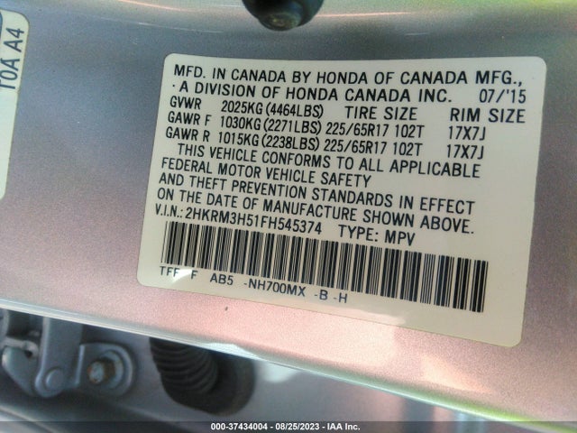 Honda CR-V EX 2015 2HKRM3H51FH545374 Image 9