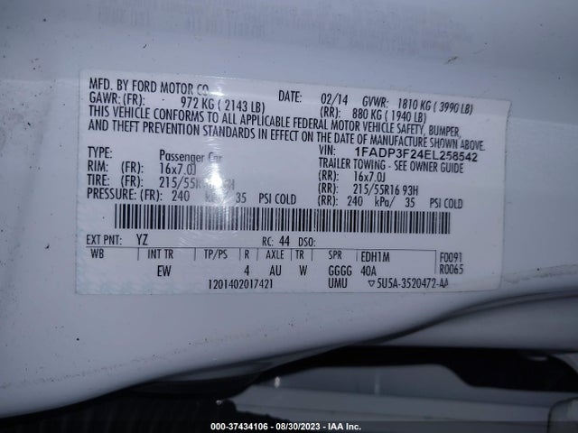 Ford FOCUS SE 2014 1FADP3F24EL258542 Image 9
