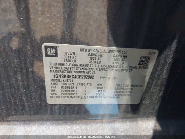 Chevrolet Tahoe Lt 2016 1GNSKBKC4GR202892 Image 9