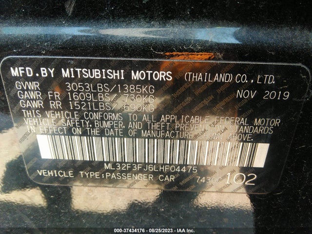 2020 MITSUBISHI MIRAGE G4 ES VIN: ML32F3FJ6LHF04475