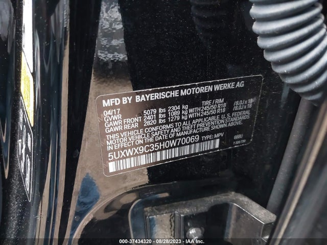 BMW X3 Xdrive28i 2017 5UXWX9C35H0W70069 Image 9