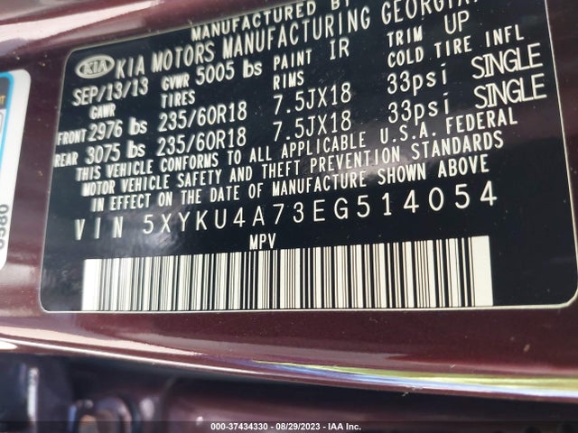 KIA SORENTO EX 2014 5XYKU4A73EG514054 Image 9