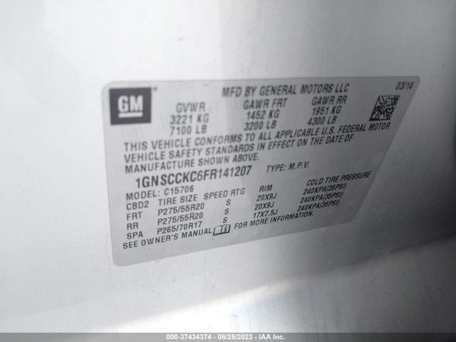 Chevrolet Tahoe Ltz 2015 1GNSCCKC6FR141207 Image 9