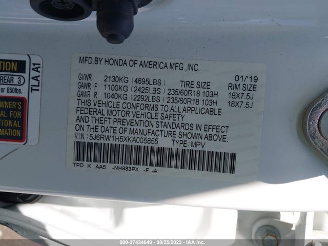 Honda CR-V EX 2019 5J6RW1H5XKA005855 Image 9