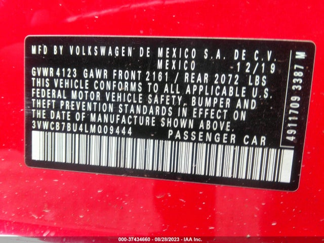 3VWCB7BU4LM009444 Volkswagen Jetta S/se/r-line