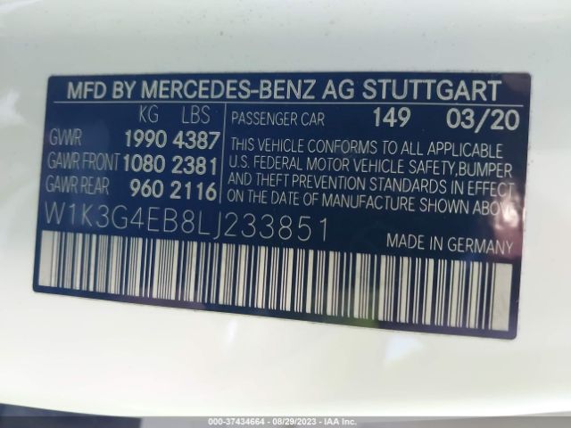 W1K3G4EB8LJ233851 Mercedes-Benz A-class A 220